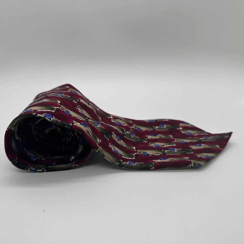 J. Garcia Necktie Floral Burgundy Blue Abstract Silk Tie‎